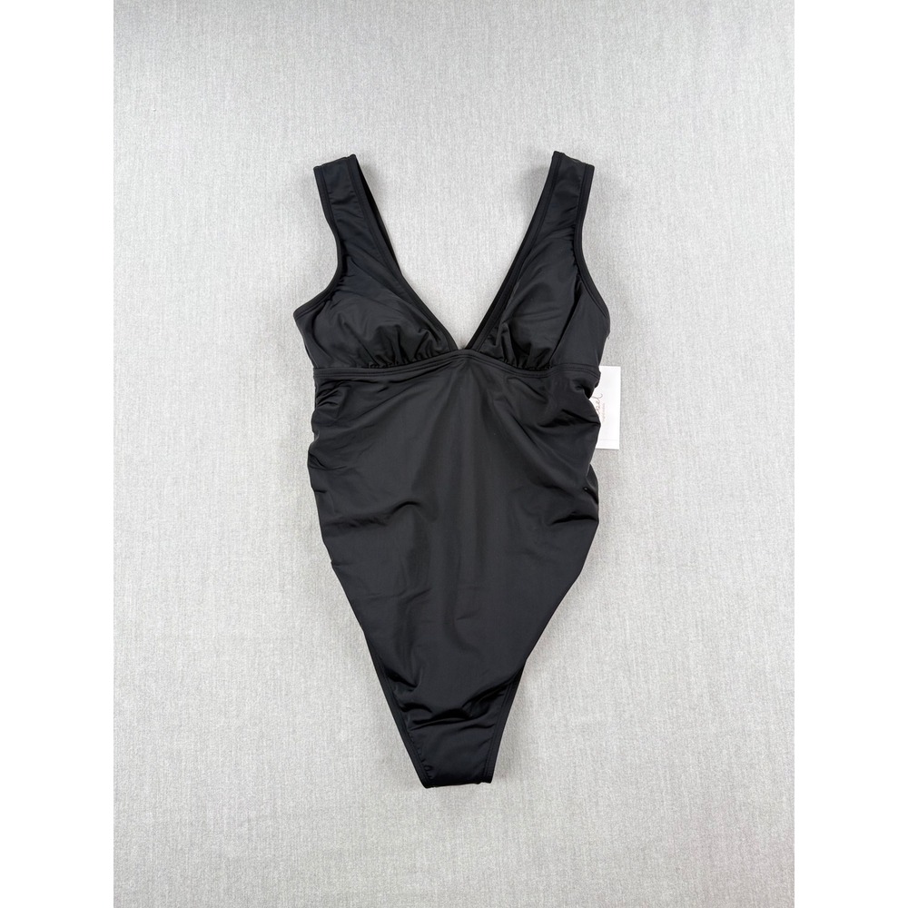 Isabel Maternity V-Neck Ruched One Piece Swimsuit Black Size M NWT